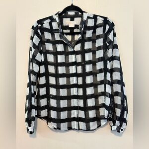 Michael Kors Women's Black and Gray Patterned Button Down Shirt